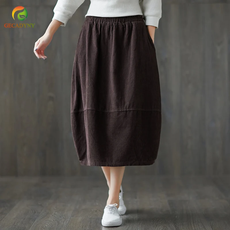 Women Corduroy Skirts Fashion Women Elastic High Waist Package Hip