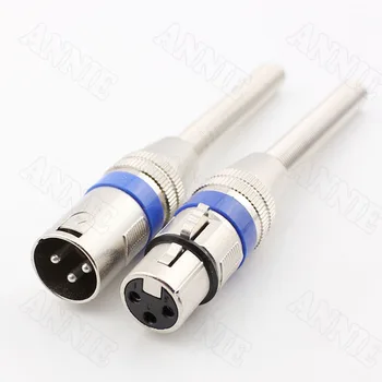 

15pairs/lot KTV Microphone Jack Male XLR Socket With Long Tail Spring 3 Pin Blue Circle Female Connector
