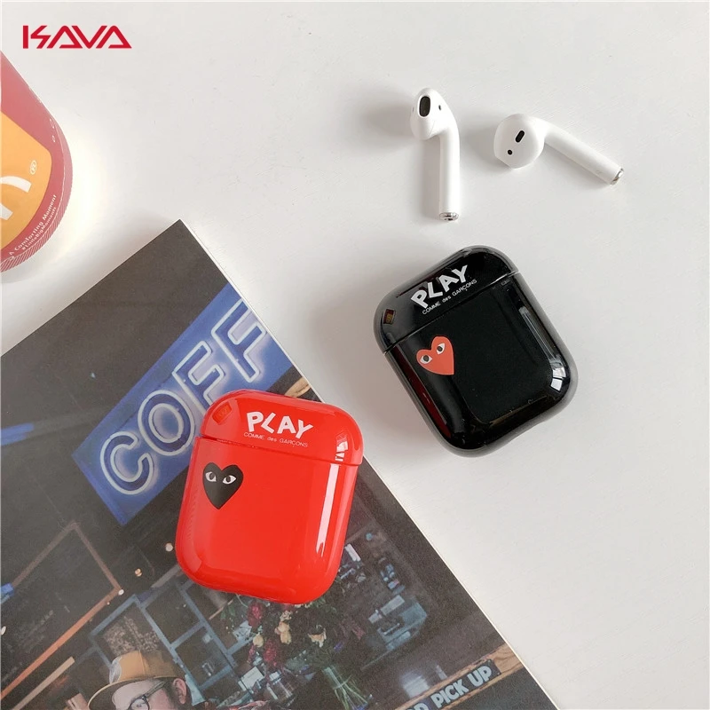 Luxury Bluetooth Headset Box for Apple AirPods 1 2 Lovely CDG Play Comme des Garcons soft TPU Wireless Earphone Charging Cover