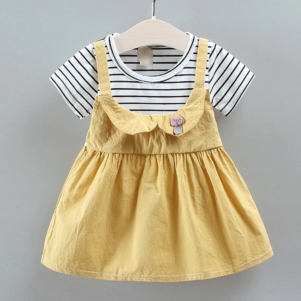 

Infant Kid Baby Girl Short Sleeve Cartoon Stripe Princess Dress Clothing Dresses Cotton Newborn Costume casual dress