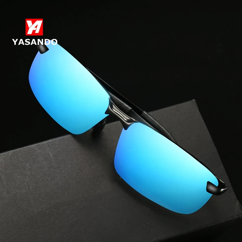 Мужские прямоугольные солнцезащитные очки YASANDO поляризационные в оправе из