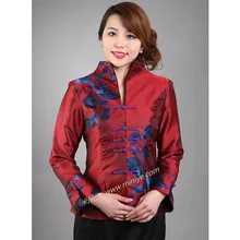 Новое поступление, бордовая винтажная китайская женская шелковая атласная куртка, пальто с длинными рукавами, с цветочным принтом, Размеры S M L XL XXL XXXL