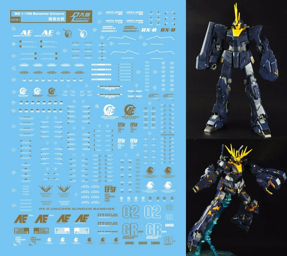 

D.L high quality Decal water paste For Bandai MG 1/100 RX-0 Unicorn Gundam 02 Banshee UC01 DL014-1
