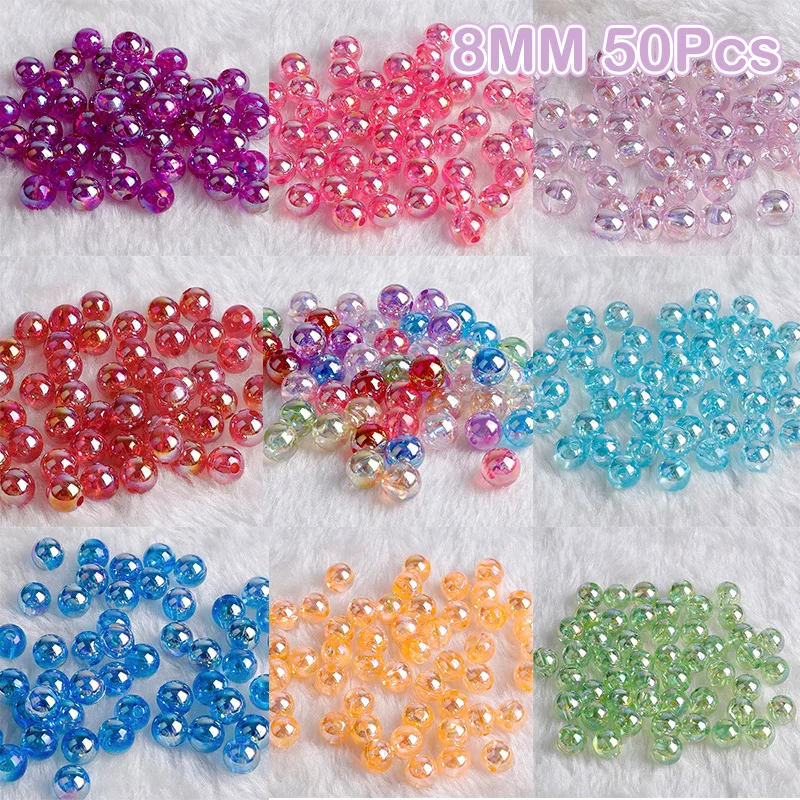 50 Piece Lot 18k Gold 8mm Beads Spacers For Bracelets Bangle DIY 