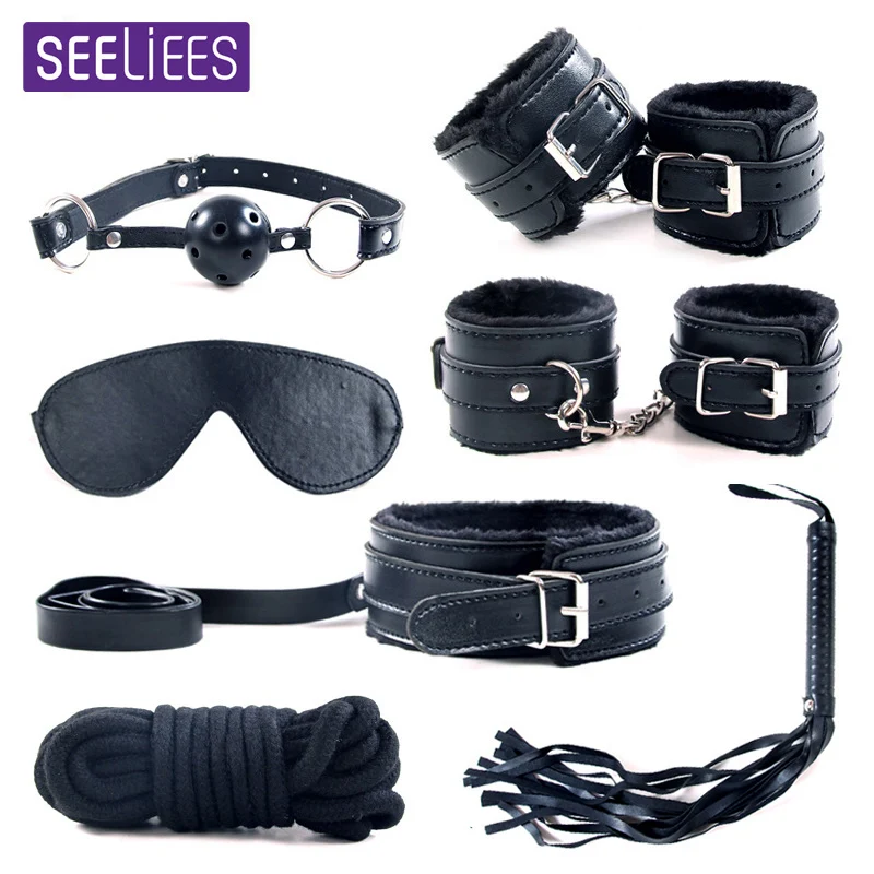 Черные заклепки искусственная кожа BDSM Связывание набор Пара Секс аксессуары