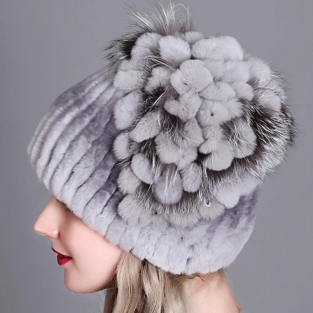 Online Gorro de piel para mujer, gorro de conejo Rex para invierno, gorros de piel de alta calidad para mujer, gorros de invierno, gorros de abrigo ruso