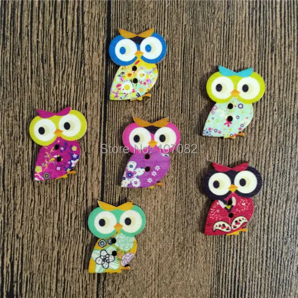 1000pcs 25x30mm Mixed Wood Owls Buttons Natural Sewing 2 Holes Cartoon