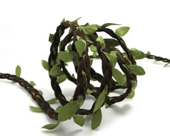 

3 Yards 5/8 Inch Braided Faux Suede Leather with Leaves|Braided Twine|Twisted Cord|Twine Headband|Leaf Trim|Headband Leaves