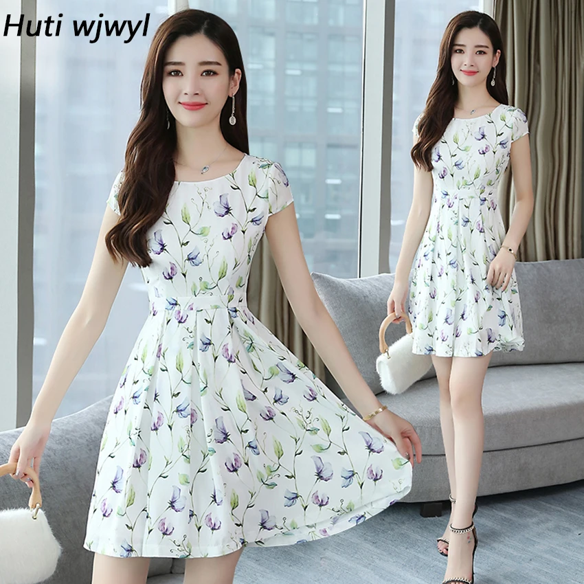 

HUTI WJWYL new Summer Floral Print Beach Dress Plus size sundress 2019 Boho Elegant Women club Midi dresses Party Dress Vestidos