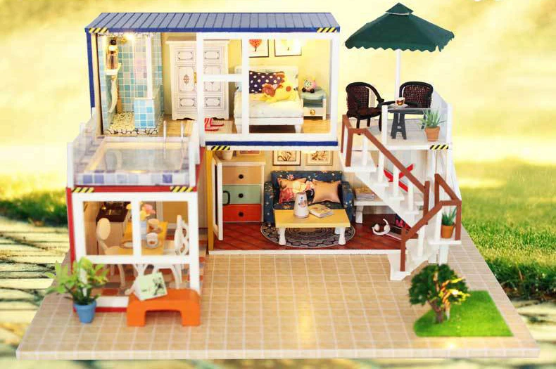 DIY кукольный домик контейнер строительство дома модель миниатюрный с мебелью 3D Деревянный Кукольный дом Творческие игрушки ваше имя 13842B# E