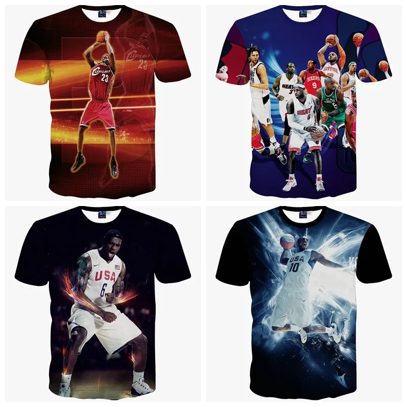

High quality 11-19 year old boy clothes fashion street basketball style 3d print short sleeve round neck boy t shirt