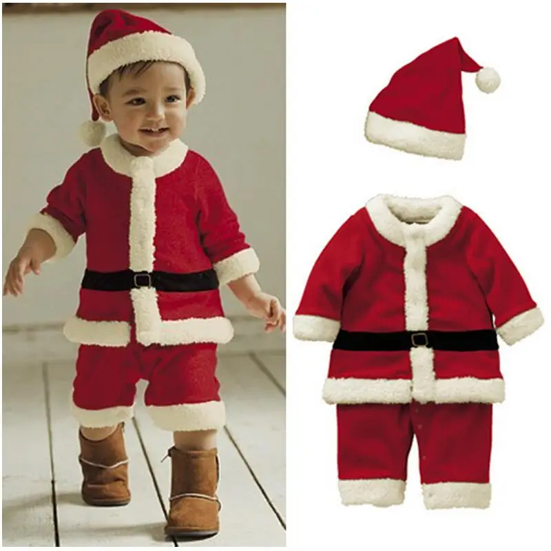 

New 2016 Christmas Baby Clothing Baby Boys Rompers Long Sleeve + Santa Hat Suits Baby Costumes Boy Clothes Sets Baby Outfits Hot