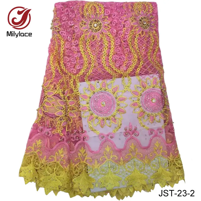 High end design african lace fabric rhinestones french tulle lace