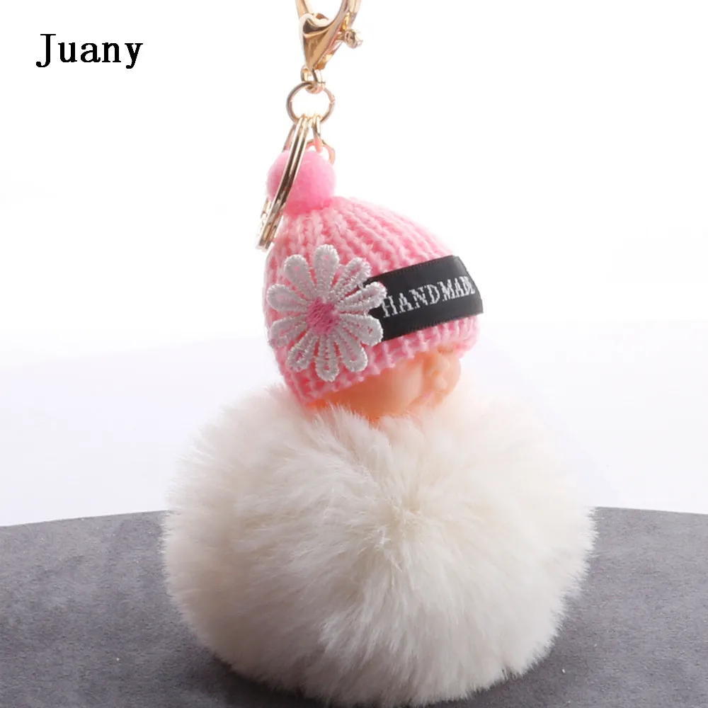 Fluffy fur pompom keychain cut sleeping baby doll keychain fake rabbit fur key chain 02