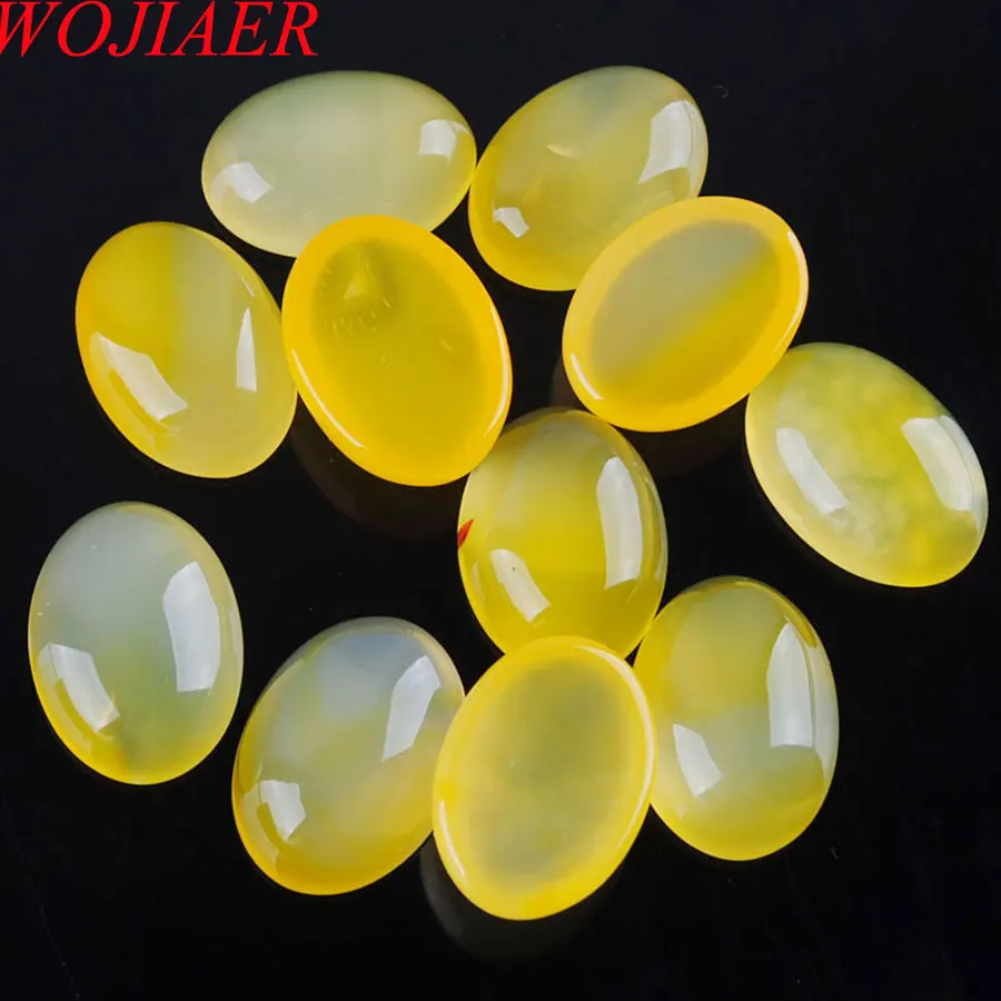 

WOJIAER Natural Yellow Agates Cabochon Beads Oval CAB 13x18mm Semi-precious Stones Fit Handmade Jewelry Women Men 20PCS PU3023