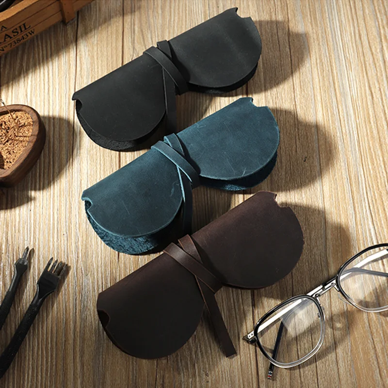

Handmade leather glasses case male portable simple retro sun sunglasses storage box myopia eye box