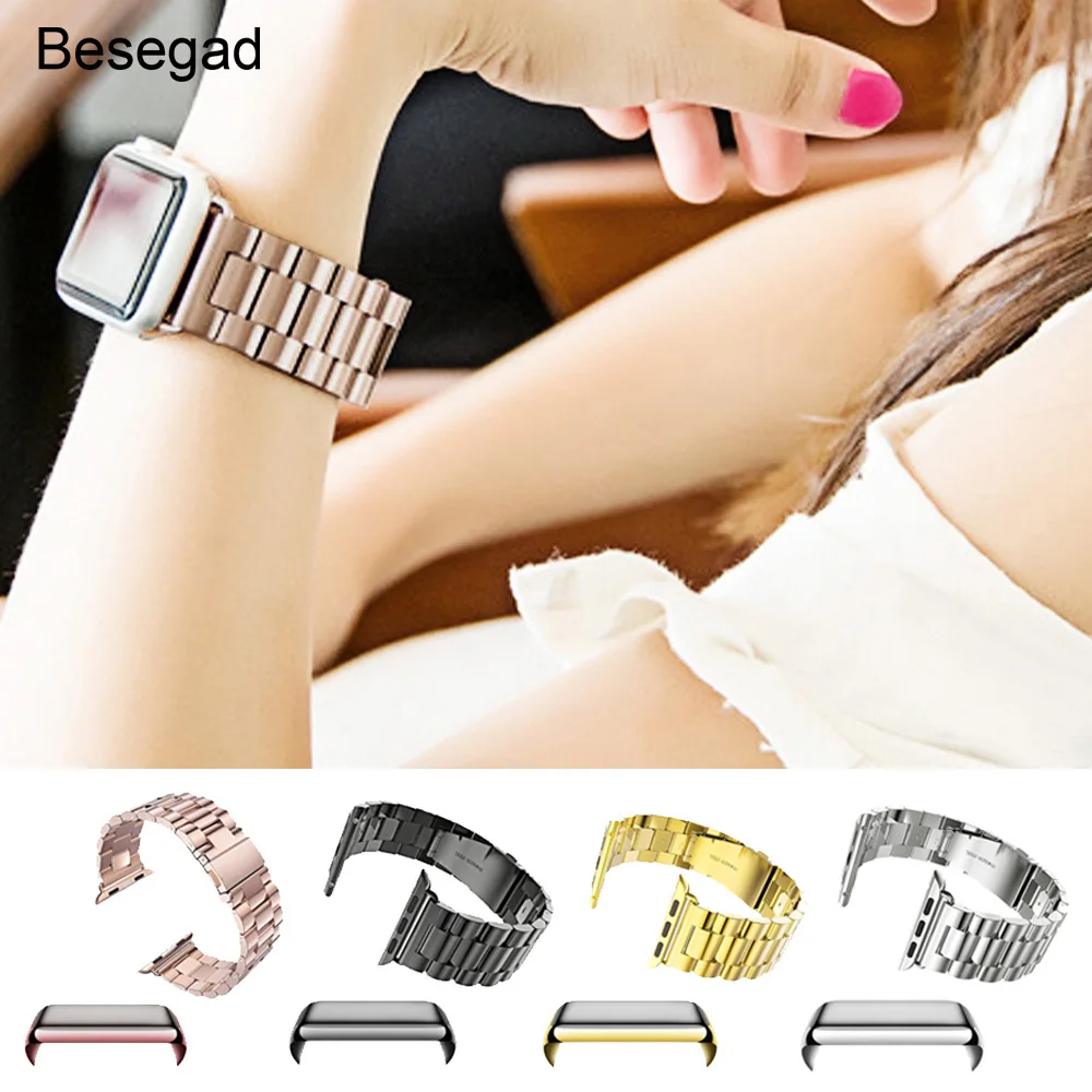 

Besegad Stainless Steel Band Strap Case Cover Skin Shell Screen Protector Film for Apple Watch iWatch Series 1 2 3 38mm 42mm