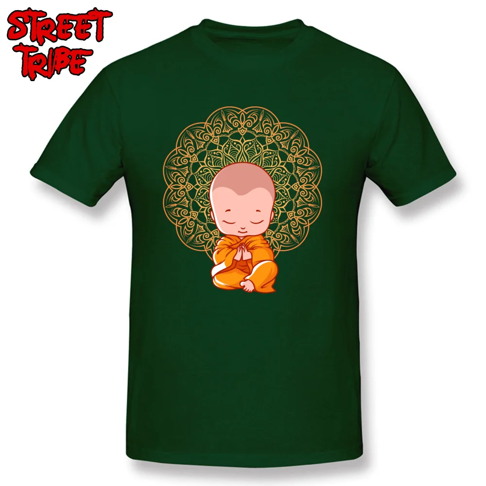 Tops T Shirt Thanksgiving Day Round Collar 100% Cotton Mens T Shirts cartoon buddhism monk little buddha Fashionable Tops Shirts New Coming cartoon buddhism monk little buddha dark