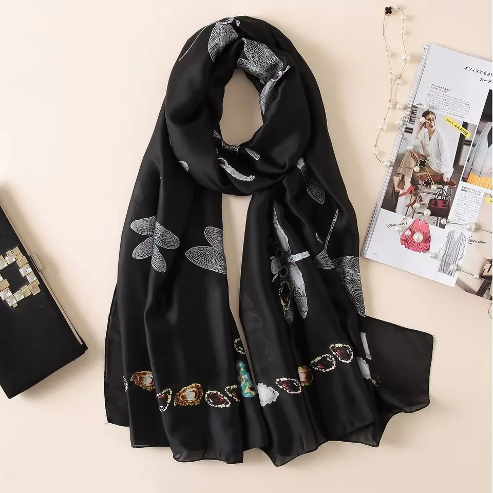 

luxury brand summer women scarf bee houndstooth prints silk scarves female shawls Foulard Beach cover-ups wraps bandana ladies