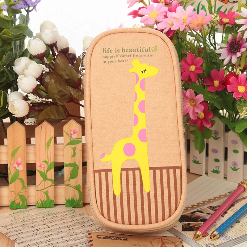 Каваи Жираф большой холст пенал 21X10X6cm многофункциональные Канцтовары органайзер