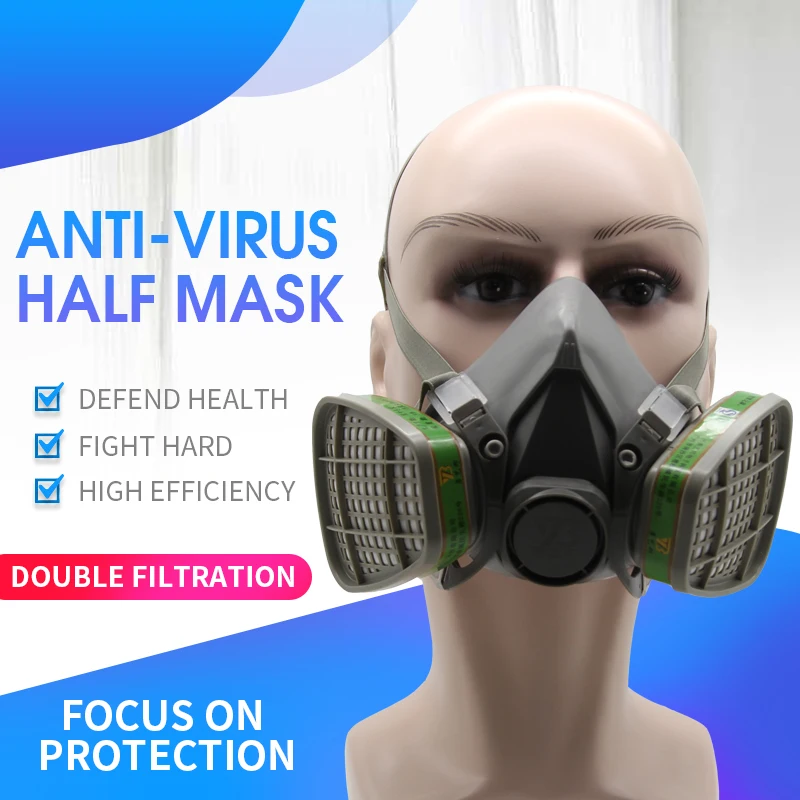 

Silicone Gas Mask Half-faced Head-mounted Adjustable Mask Chemical Anti-virus Industrial Metallurgical Coating Protection