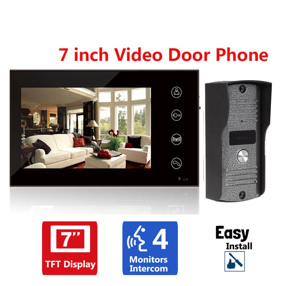 

Home Security 7" Wired Night Visual Video Door Phone Doorbell Intercom System Home Security TFT LCD Monitor Waterproof