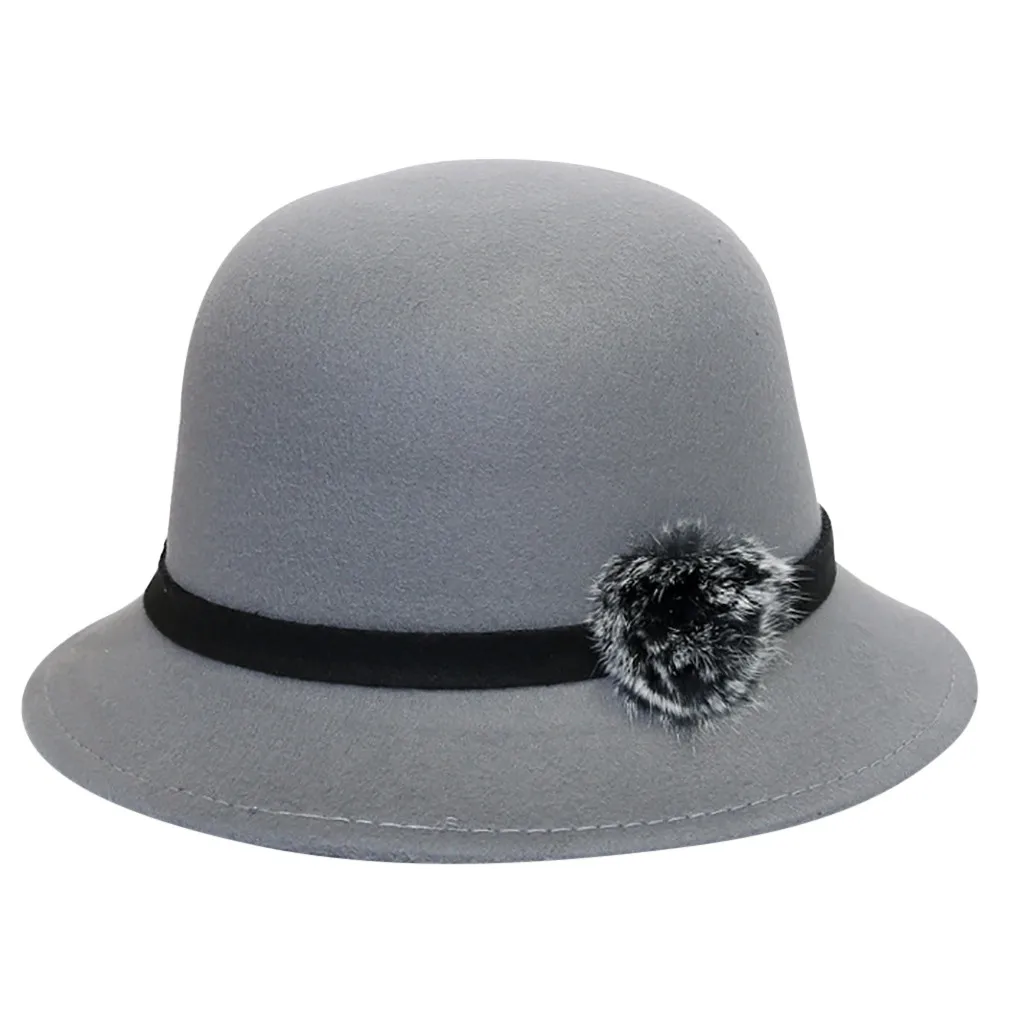 

Fashion Women Crushable Wool Felt Outback cap Wide Brim with Flower Wooden eared woolen top hat gorras mujer#pingyou
