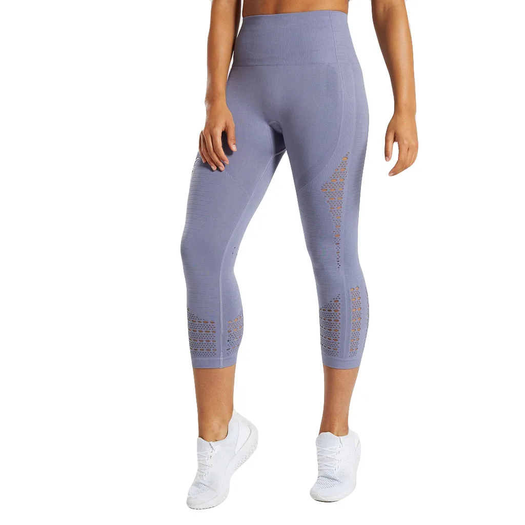 

Ladie Hollow-out High-waist Hip-up Yoga Pants Leisure Running Seven-minut Pants Women's tight hip Yoga Pants fitness pants A3056