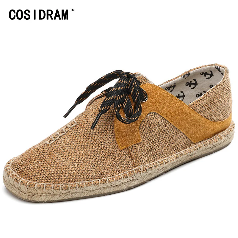 COSIDRAM 2017 Hemp Soft Men Casual Shoes Lace Up Men Shoes Breathable