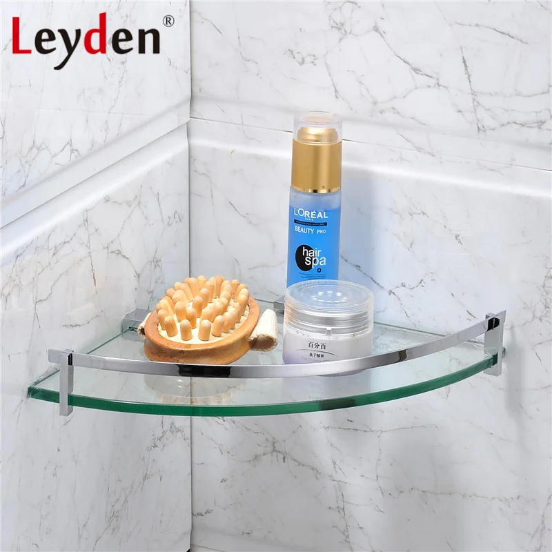 Leyden Stainless Steel Glass Shelf Corner Polished Chrome Wall Mounted