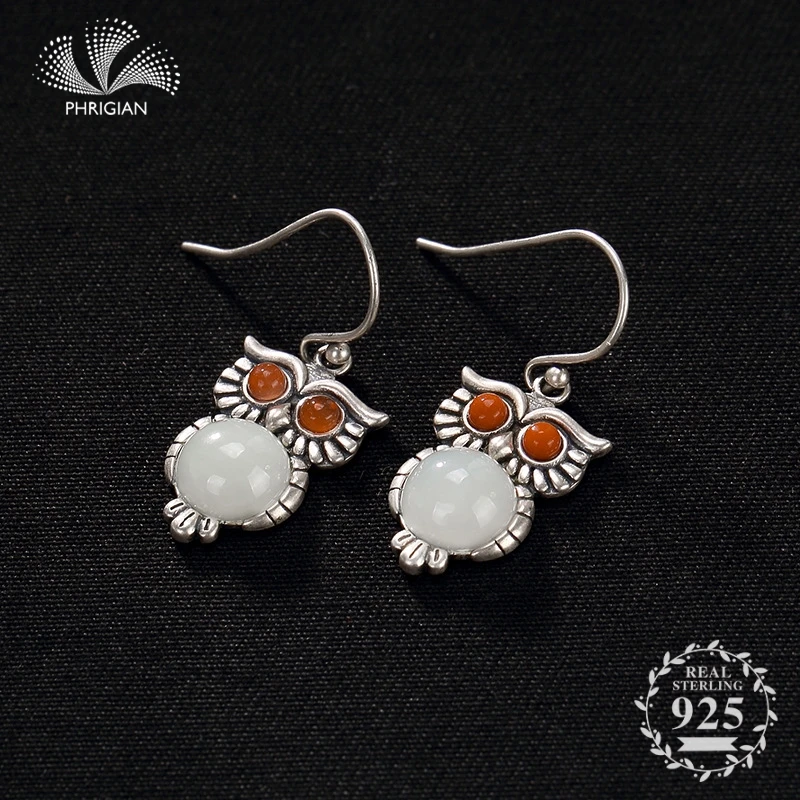 

NOT FAKE S925 Fine Jewelry Earrings 925 Sterling Silver Women Handmade Vintage Nature Retro Exquisite Semi Gemstone night awl