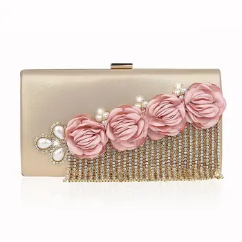 

High Quality Women Makeup Bag Evening Bags Exquisite Pearls Clutches Pu Handbag Flower Rhinestone Socialite Party Purse Bolsa