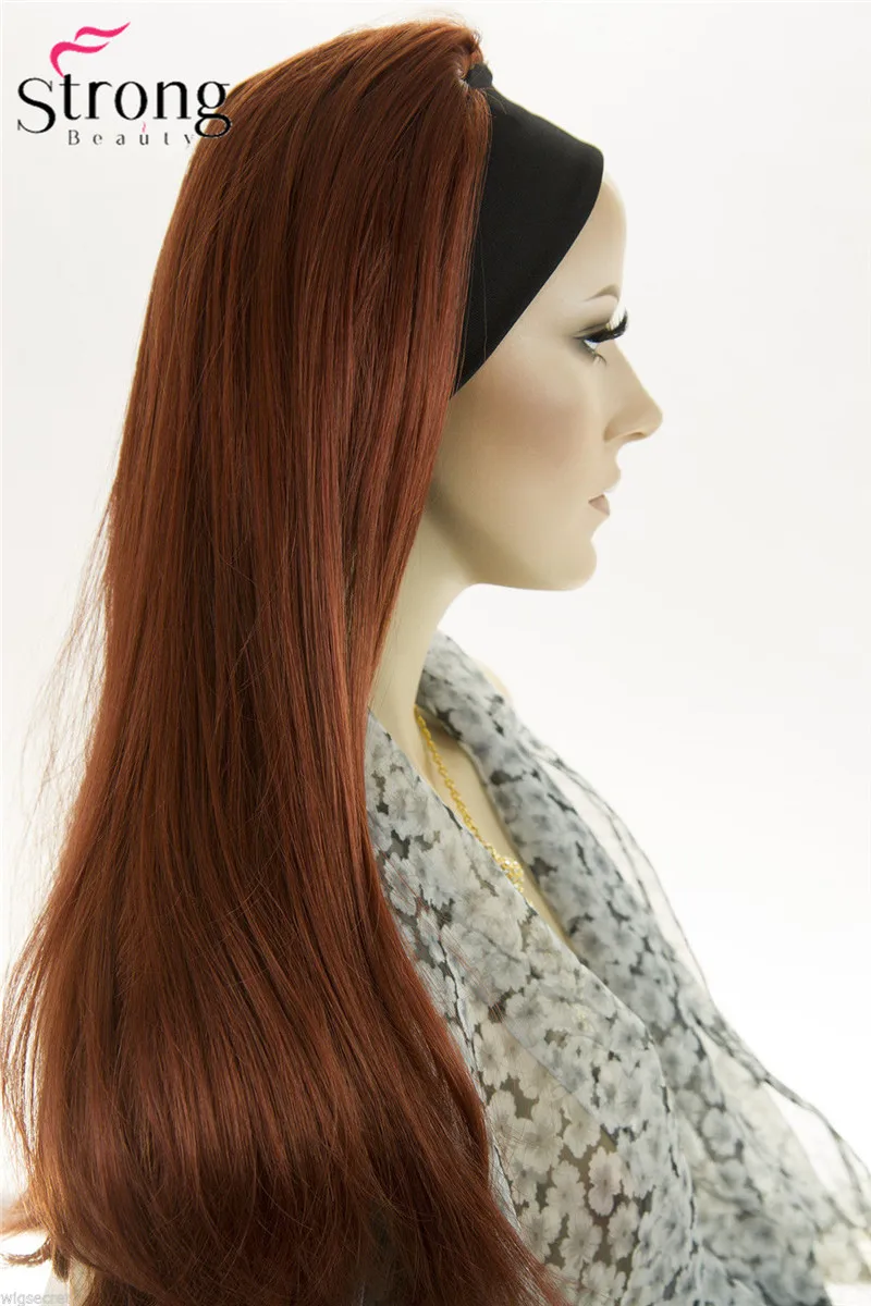 StrongBeauty 2" длинный прямой медный красный синтетический парик с головной повязкой парики
