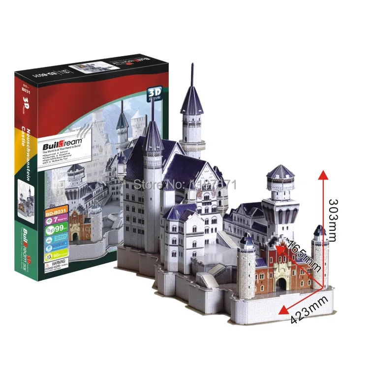 Paper Model Diy Neuschwanstein Castle Enlighten Blocks Construction Educational playmobil Toys scale models Sets brinquedos