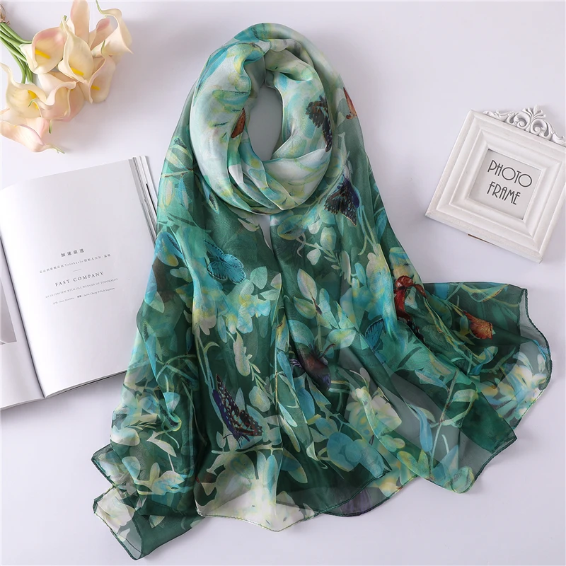 Весна Лето Мягкие Шелковые шарфы с принтом женские Шали Обертывания хиджабы для женщин пашмины бандана шеи хиджабы-шарфы платки