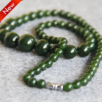 

Trendy First Jewelry 6-14mm Stone Necklace High-quality Green Chalcedony Round Beads Link Chain Classic Classic Decoration 18''