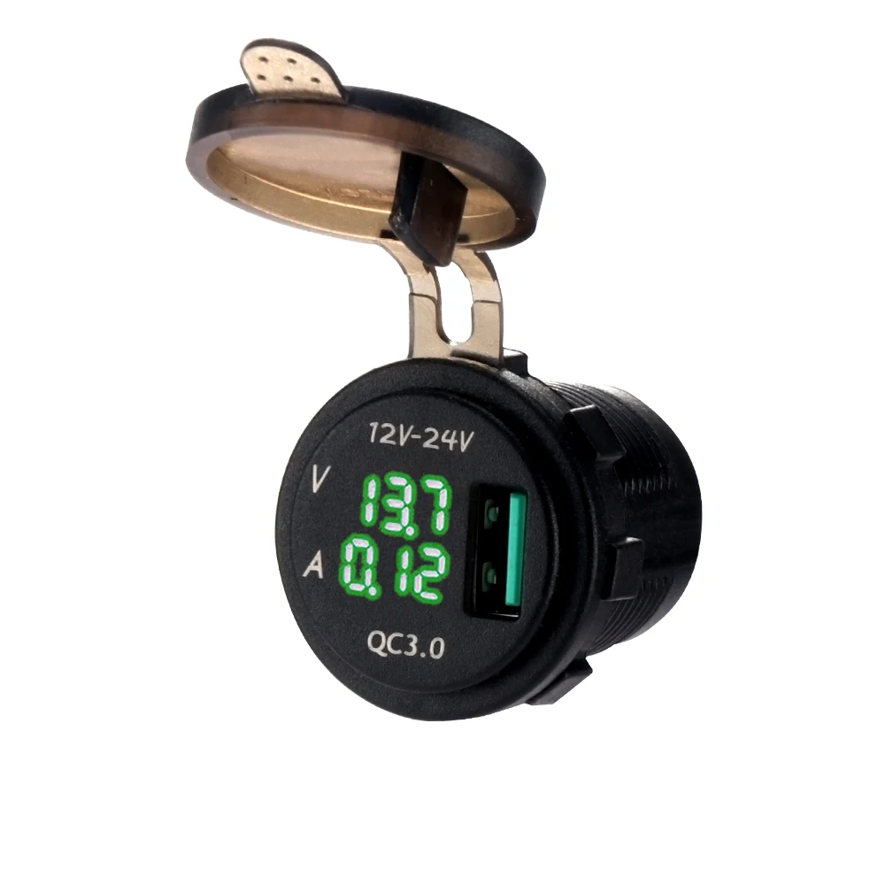 

5V 3A USB Charger Power Outlet Quick with Quick Charge 3.0 Waterproof Red LED Voltmeter Indicator Digital Display