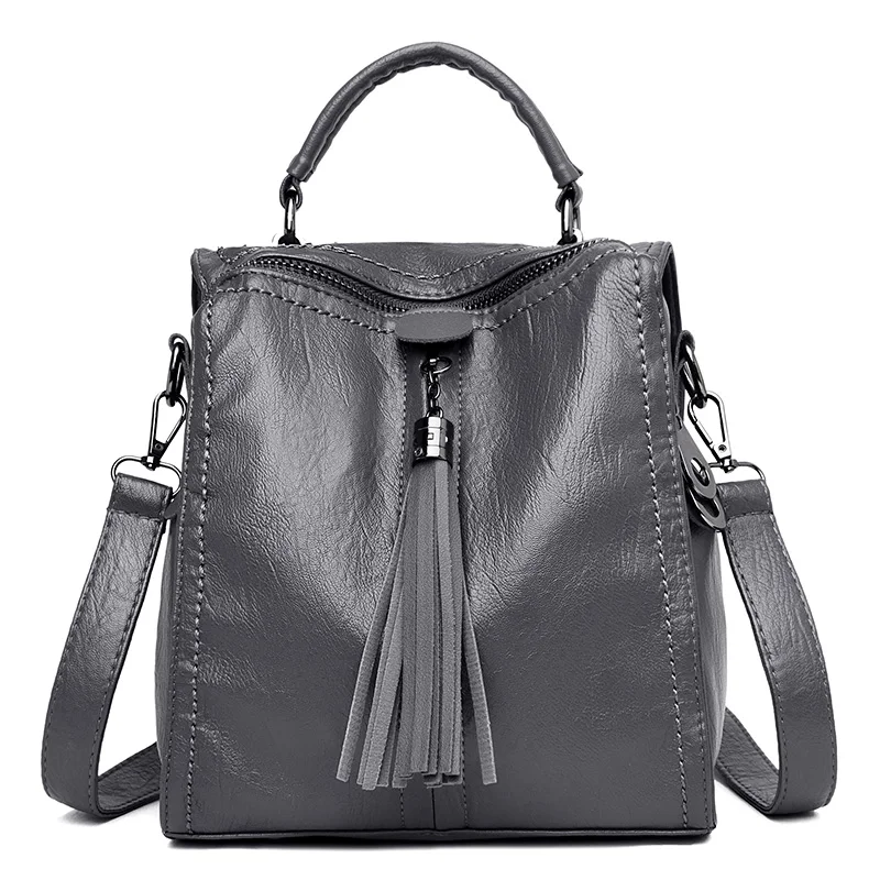 Vfemage Сумки из натуральной кожи с клапаном, женская сумка с кисточками, женская сумка через плечо, многофункциональная женская сумка через плечо - Цвет: Gray