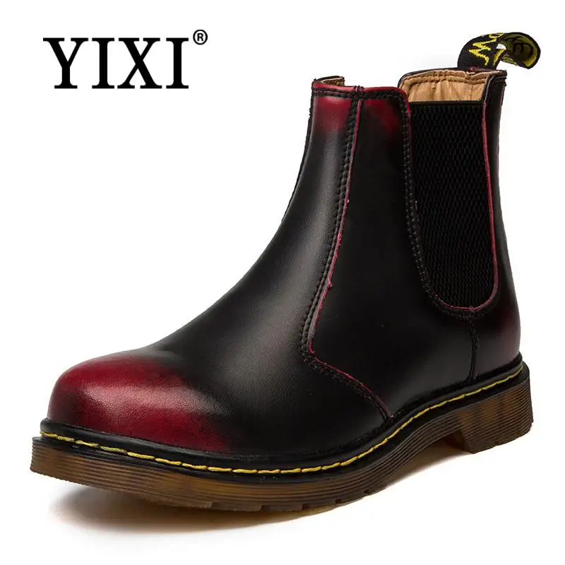 

YIXI 2018 Chelsea boots style red shoes boots genuines leather boots men boots black Male ankle boots35-45 casual shoes