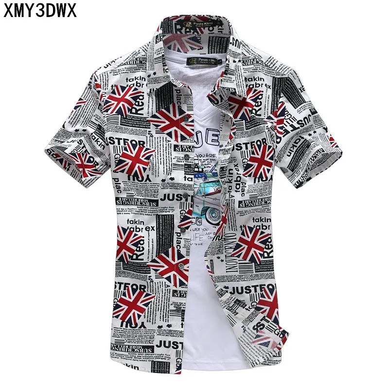 

New 2019 Summer Hot Sale Plus Size 3XL Car or UK Flag Printed Men's Fashion Short Sleeve Shirts High Quality Slim Fit Shirts