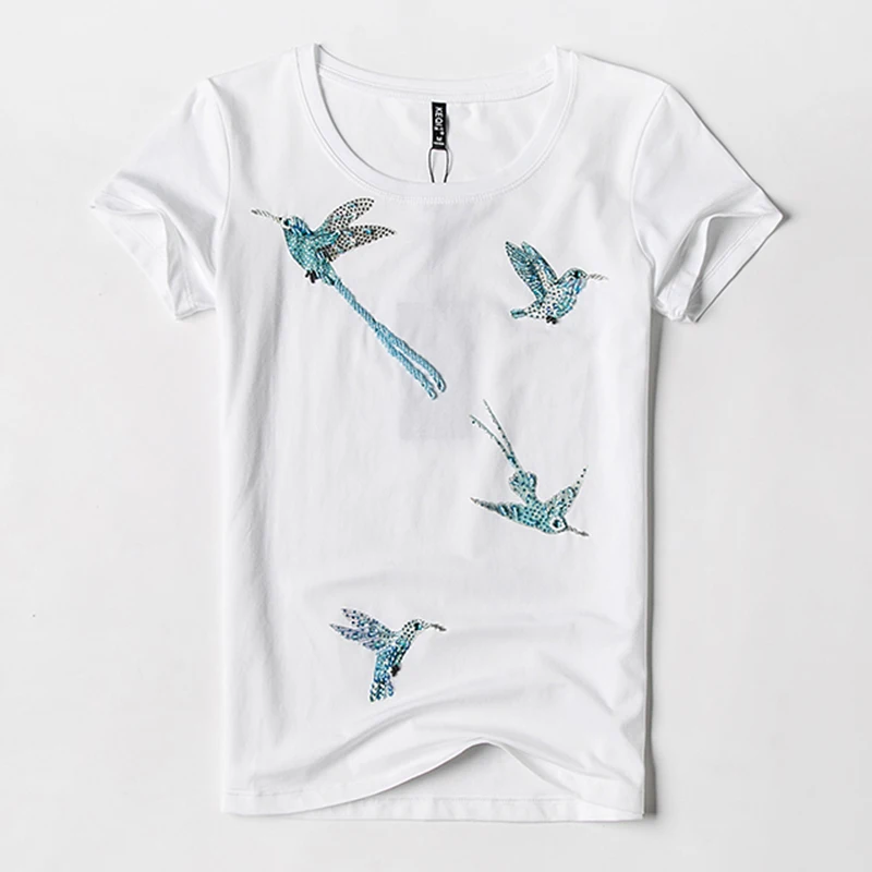 

2017 new fashion short-sleeved M-XXXL women's T-shirt Cute bird pattern O collar female T-shirt free shipping TOP 1731