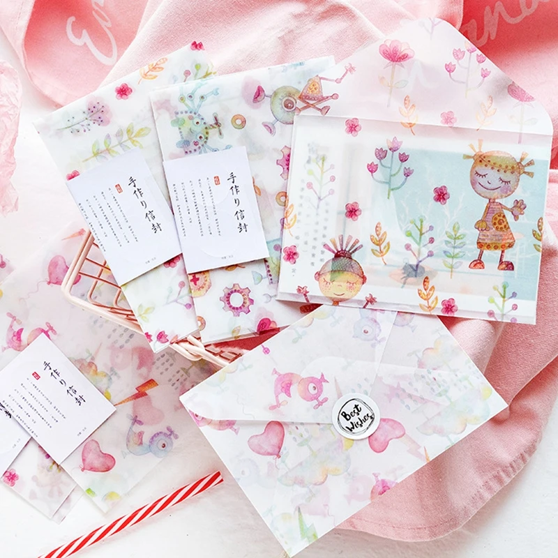 

3pcs/pack Kawaii Sulfuric Acid Paper Envelope Postcard Photo Storage Wedding Letter Invitation Gift