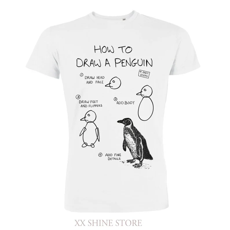 

Mens How to Draw a Penguin Organic Cotton T-shirt Perfect alternative to a Christmas jumper ugly xmas sweater Funny T-shirt
