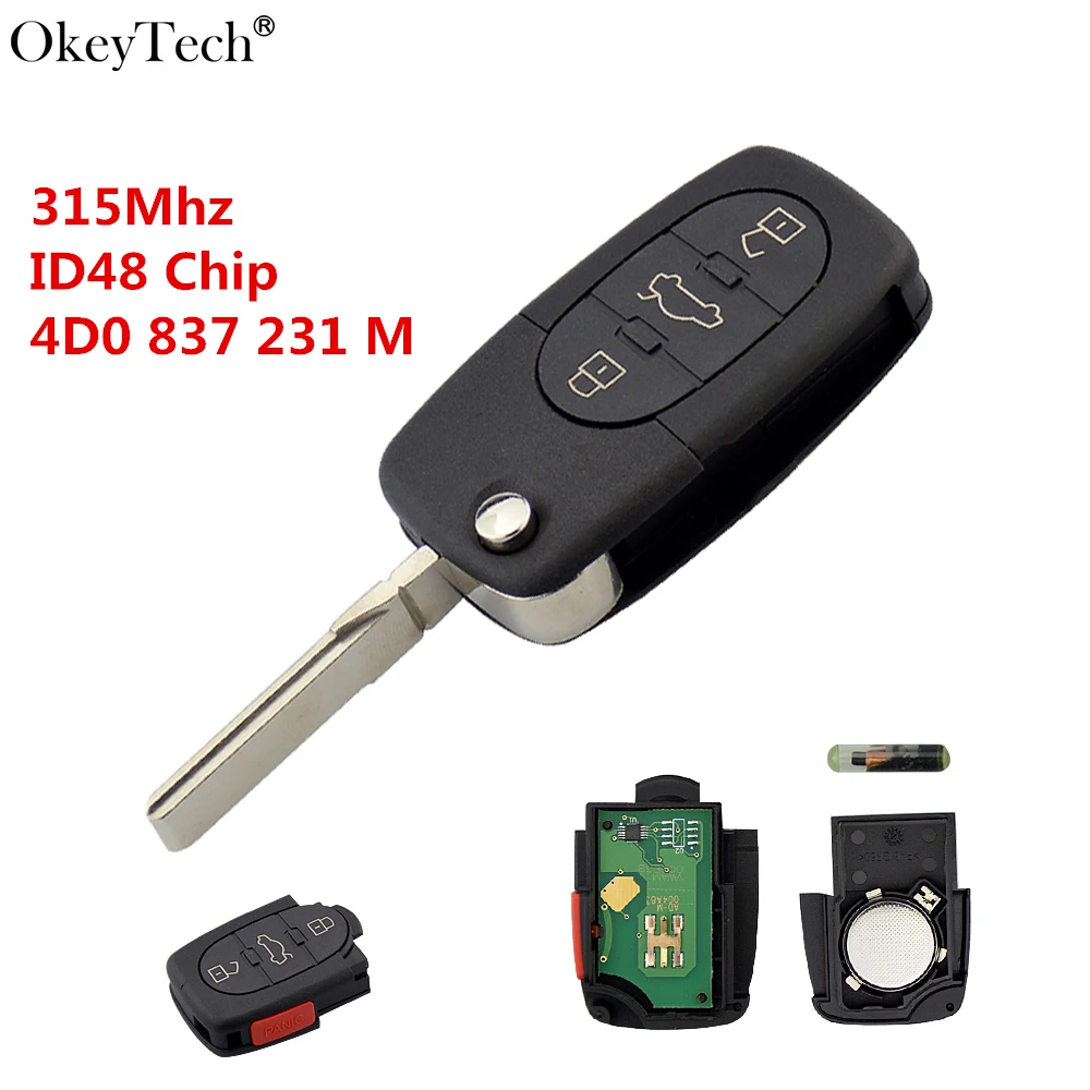 Okeytech 4/3+ 1 кнопки флип складной автомобиль дистанционного ключа для Audi A4 A6 A8 S4 S6 S8 TT 315 МГц ID48 чип 4D0 837 231 м