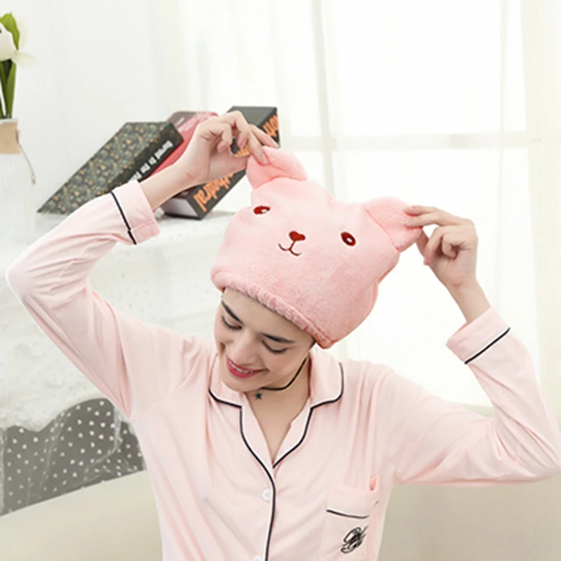 

Cute Cartoon bear Bath Towel Hair Dry Hat Shower Cap Strong Absorbing Drying Long - Velvet Ultra -Soft Children 's Dry Hair Cap