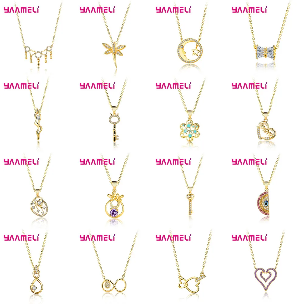 

Popular Styles 925 Sterling Silver Ladies Holiday Party Christmas Gifts 24K Gold Color Zircon Crystal Pendant Necklace