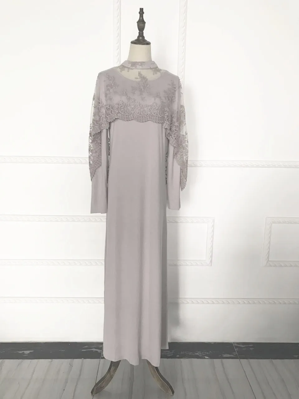 gray 2 piece abaya set | double layered abaya | embroidered abaya