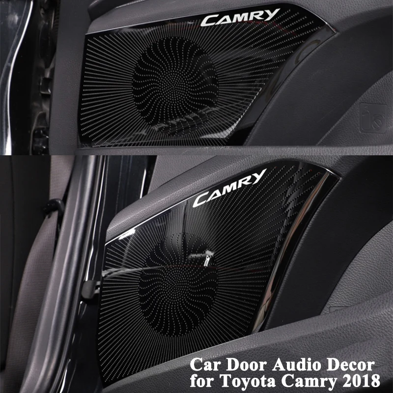 4pcs/set Car Door Audio Panel Decoration Cover Logo Frame Trim Sticker Styling Car Interior Accessories for Toyota Camry 2018