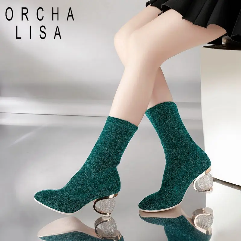 glitter sock heels