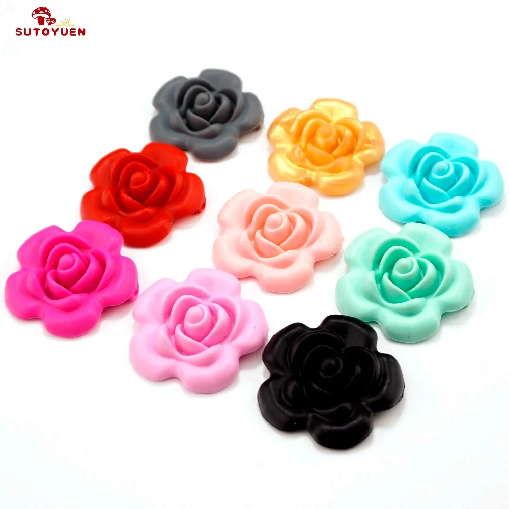 

10pcs BPA Free Silicone Flower Beads 40mm Loose Teething Baby Chew Jewelry Teether Beads Necklace Pacifier Chain Pendant Toy